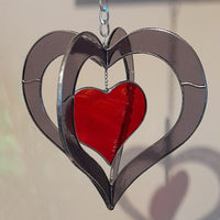 Vitrail personnalisable en 3 dimensions forme coeur rouge et violet