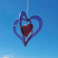 Vitrail artisanal 3D double coeurs