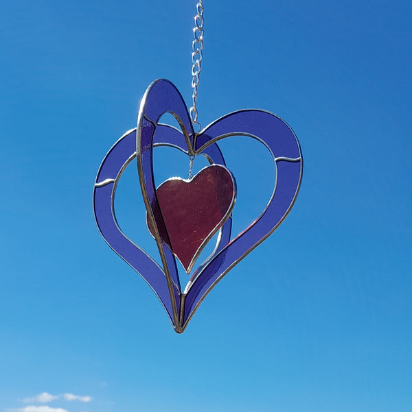 Vitrail artisanal 3D double coeurs