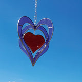 Coeur rouge dans un coeur violet 3D en Vitrail Tiffany 