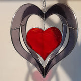Vitrail contemporain double coeurs en 3D fait main décoration romantique