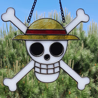 Vitrail artisanal drapeau navire Luffy one piece